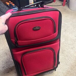 Red Travel Suitcase with Black Accents